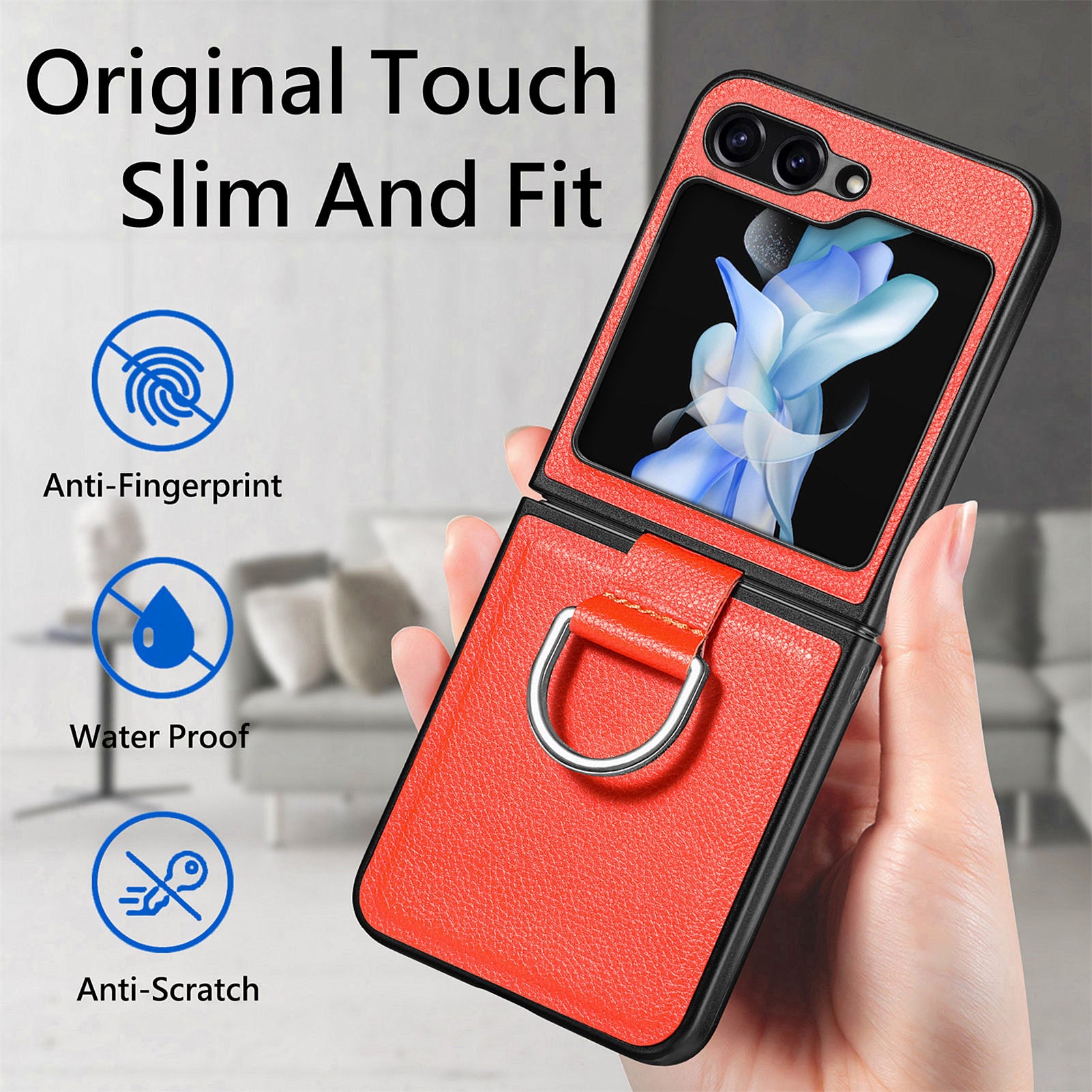 For Samsung Galaxy Z Flip5 5G Kickstand Phone Case Litchi Texture Leather Hard PC Protective Cover For Samsung Galaxy Z Flip5 5G Kickstand Phone Case Litchi Texture Leather Hard PC Protective Cover
